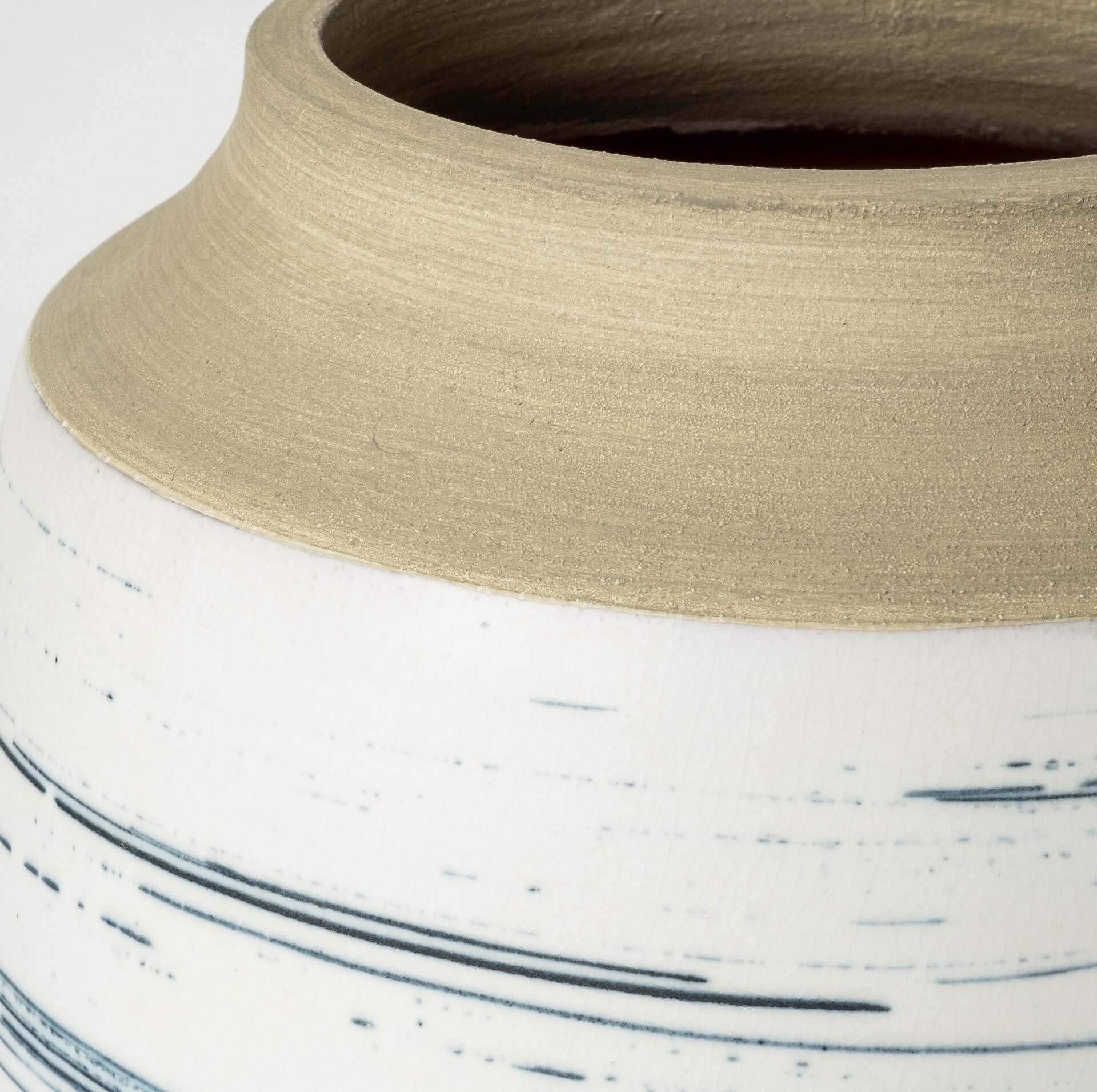 White blue sand ceramic vase side view, 9 inch coastal modern home accent
