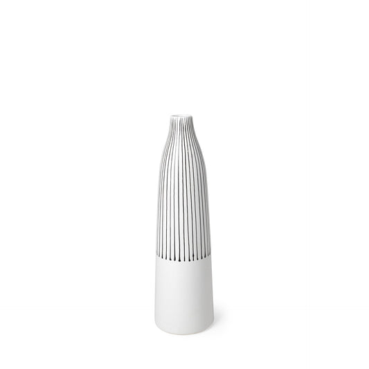 18-inch black and white pinstripe ceramic vase with narrow cylinder design, modern minimalist table decor
