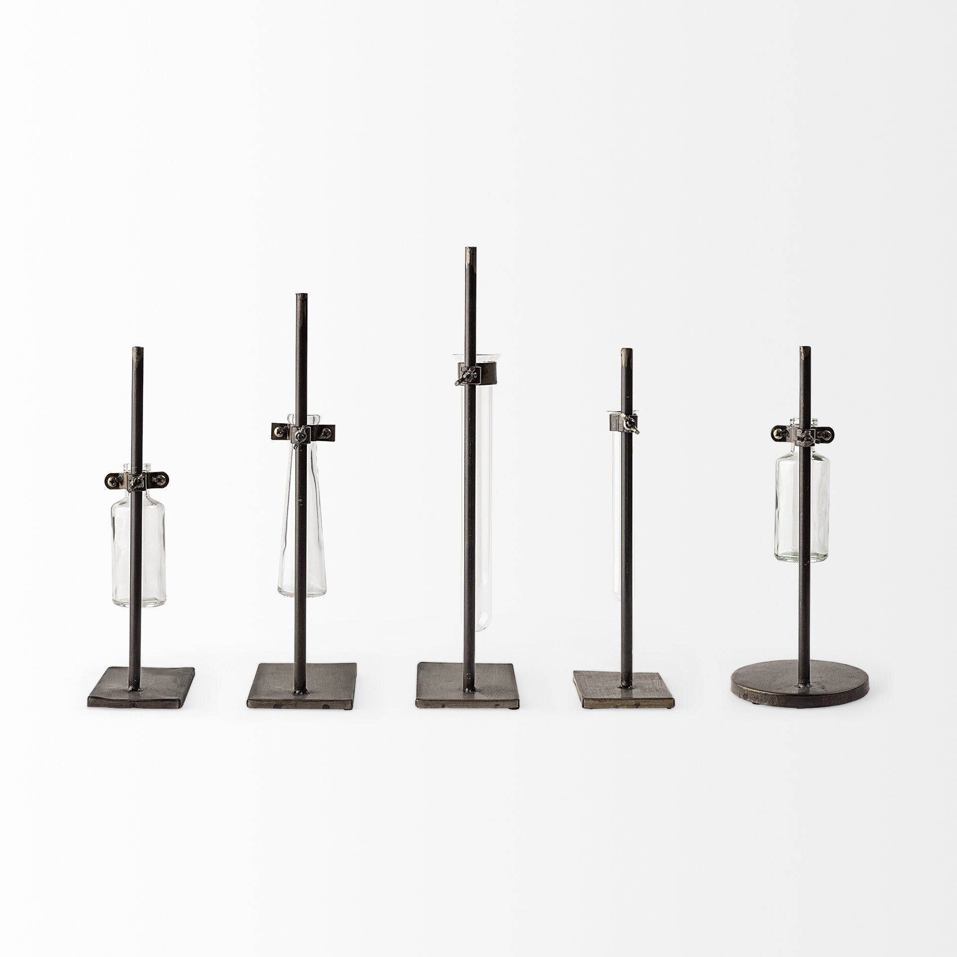 Set of 5 vases alternative angle showing unique test tube style perfect for single stems

