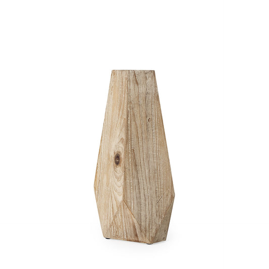 15-inch natural wood geometric vase with authentic grain patterns, modern rustic home decor piece
