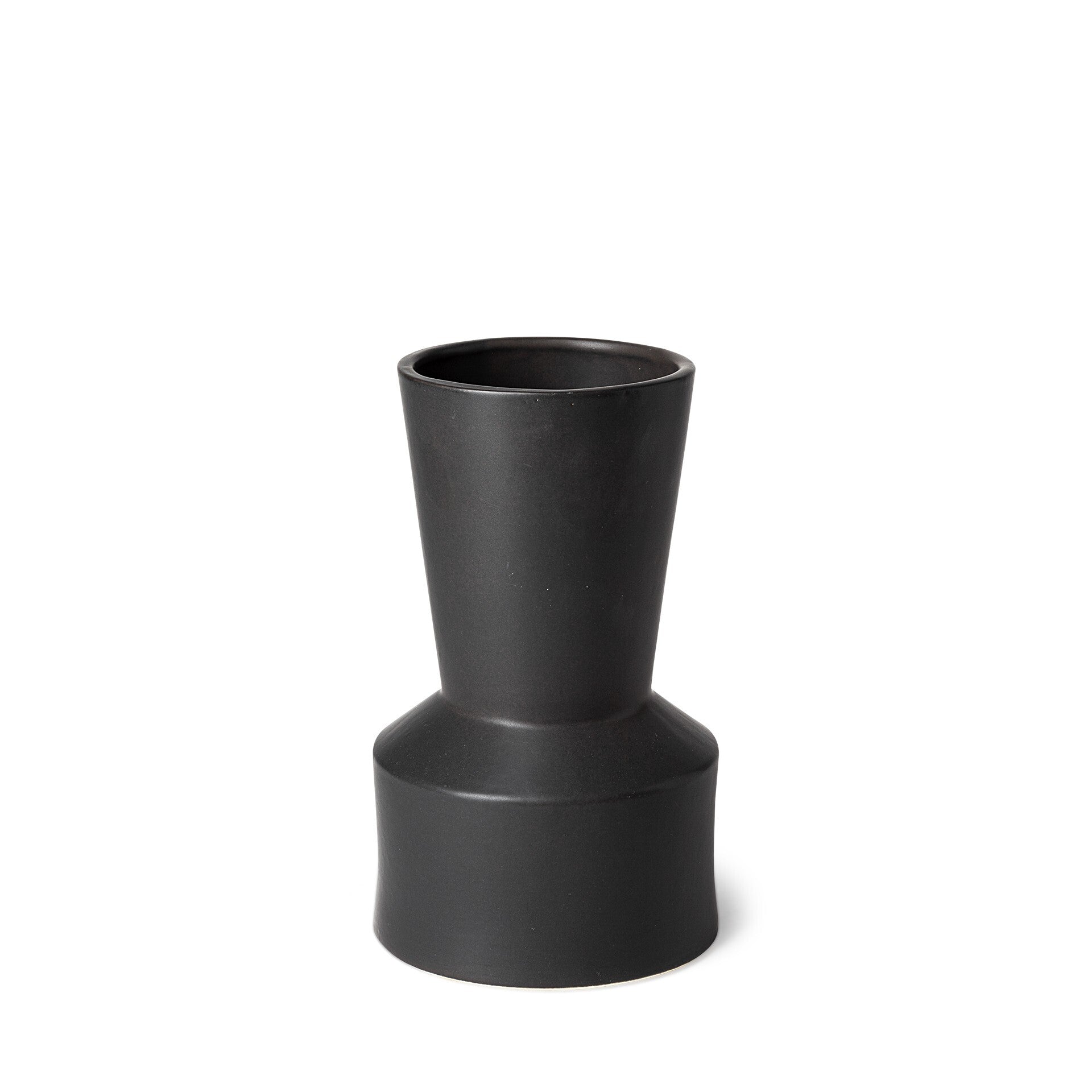 9 inch matte black ceramic vase with contemporary deco design, modern minimalist table decor piece
