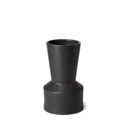 9 inch matte black ceramic vase with contemporary deco design, modern minimalist table decor piece

