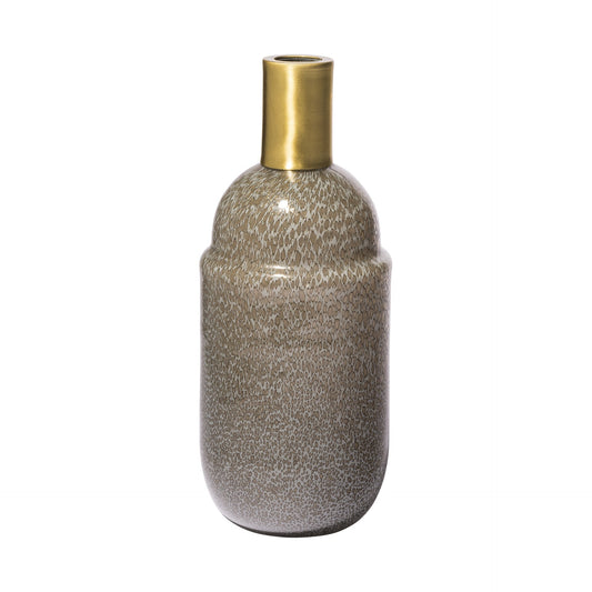 12-inch cream brown and gold glass vase with metallic accents, elegant luxury table decor
