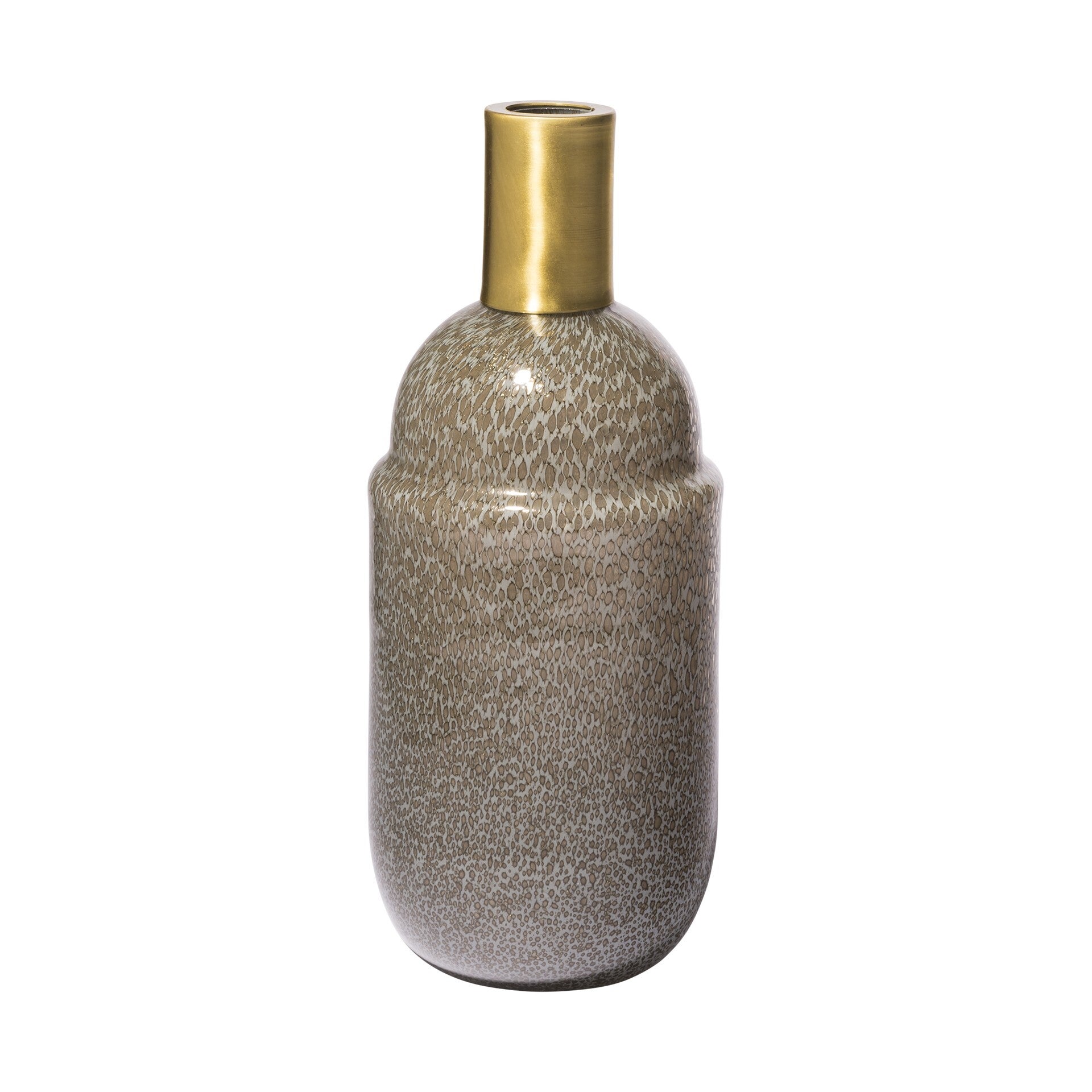 Close-up of cream brown and gold glass vase showing premium quality and luxurious metallic details
