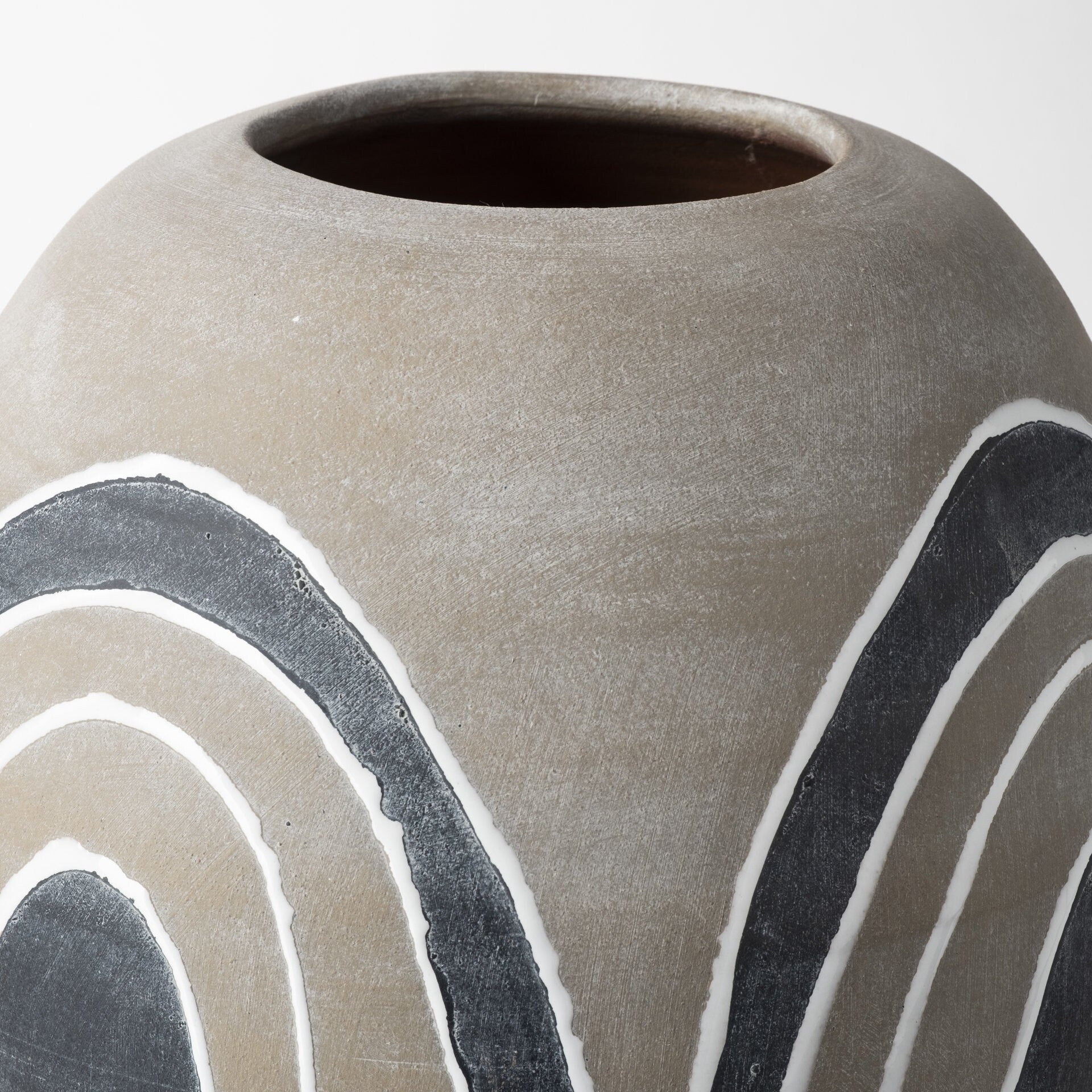 Contemporary brown and gray ceramic vase with distinctive arches pattern for modern home decor
