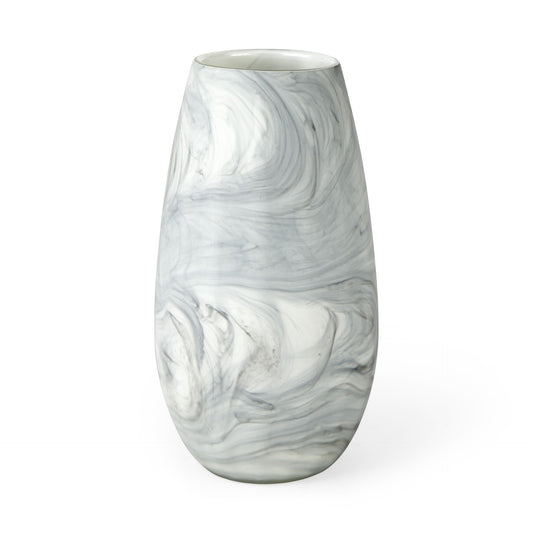 12 inch gray and white marble design glass vase modern decorative vase with elegant stone pattern
