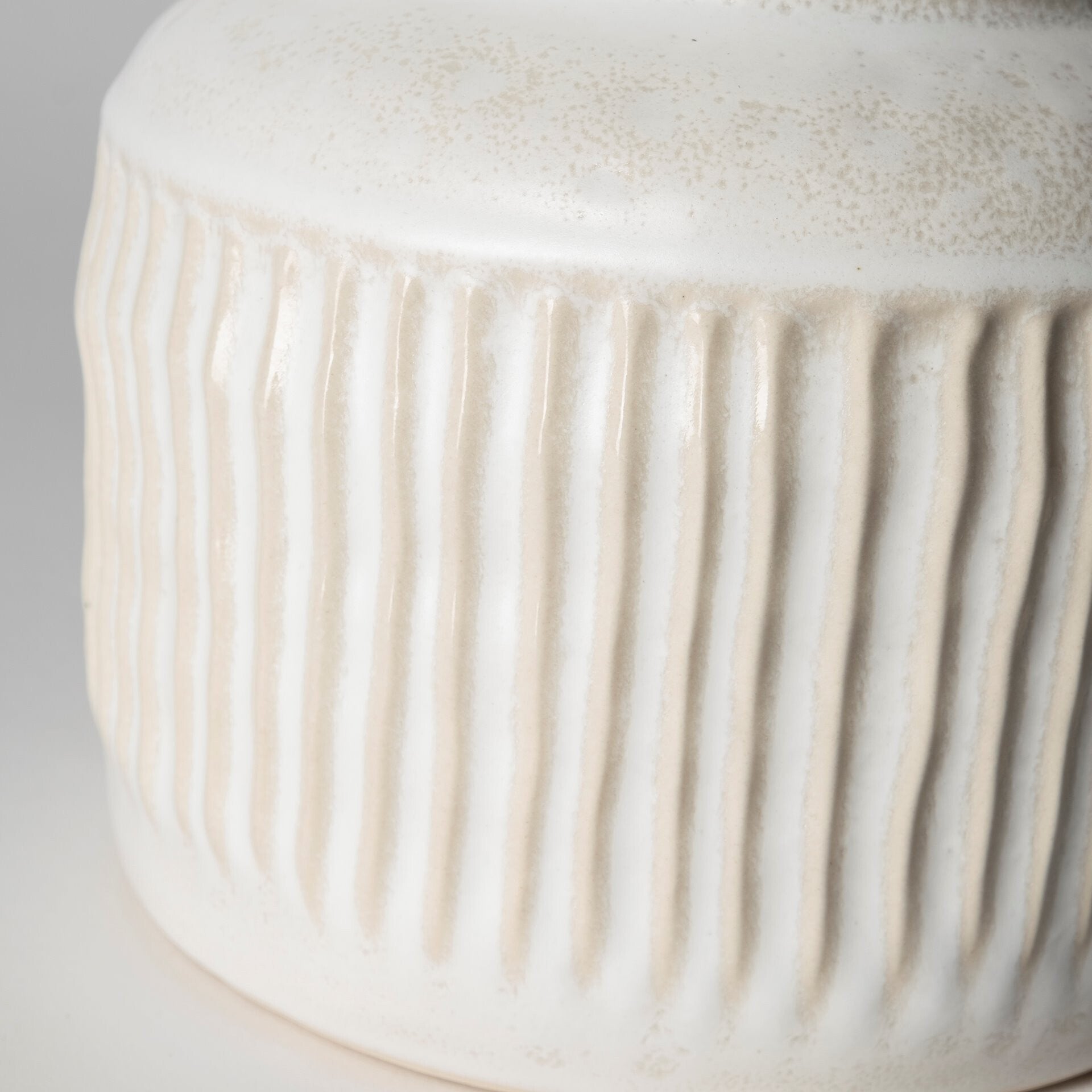 Contemporary traditional ceramic vase with whitewash finish and semi-circle handles
