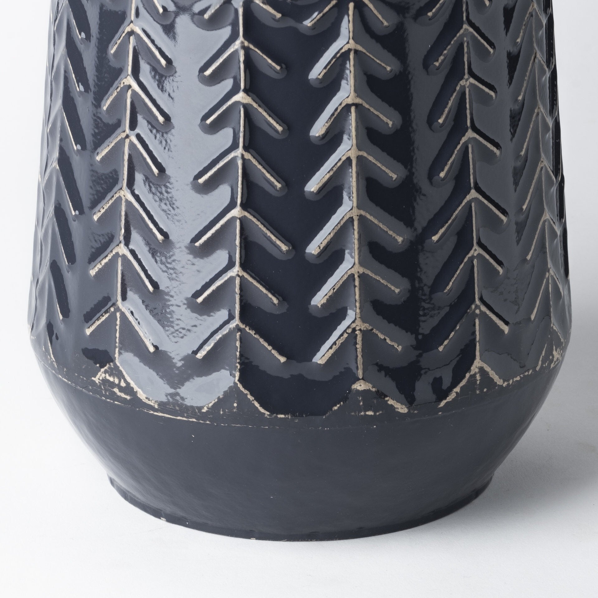 Navy blue chevron vase alternative angle showing versatile modern home decor piece
