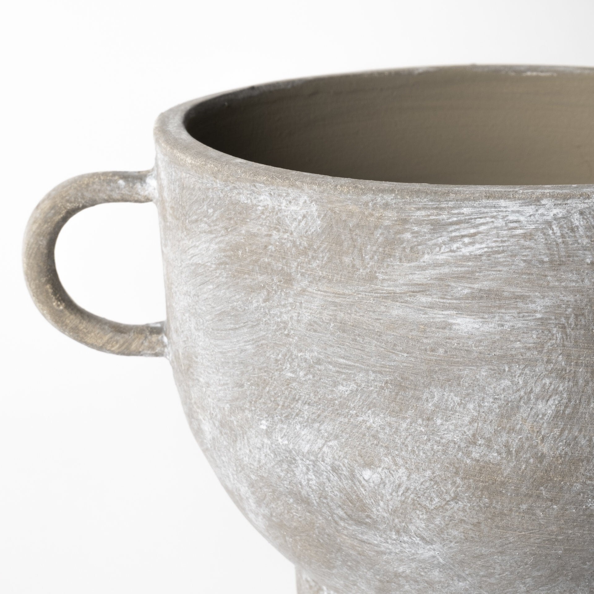Whitewash Brown Ceramic Vase - Detail Shot of Clay Brown Interior and Premium Ceramic Construction
