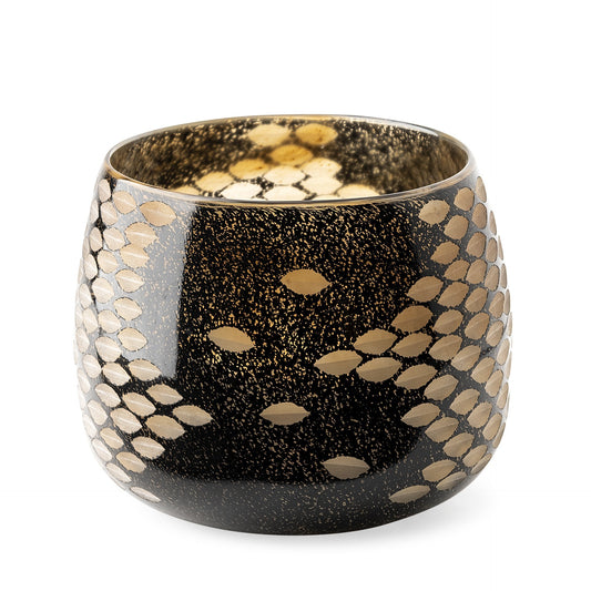 6 inch black and gold artisan bubble glass vase with snakeskin pattern and modern vintage bowl design
