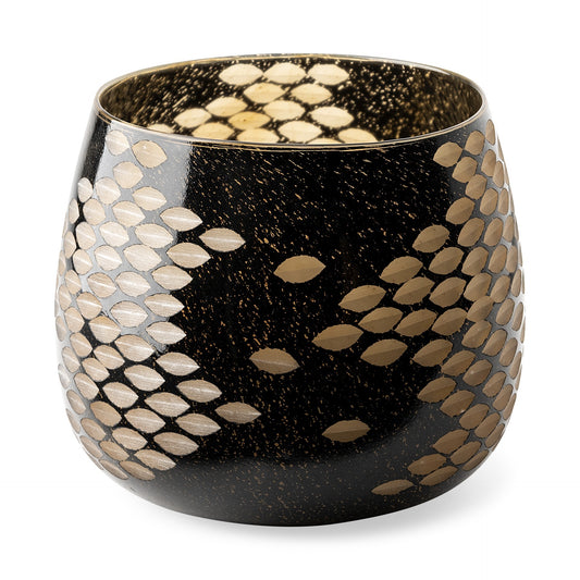 8 inch black and gold artisan bubble glass vase with snakeskin pattern and modern vintage bowl design
