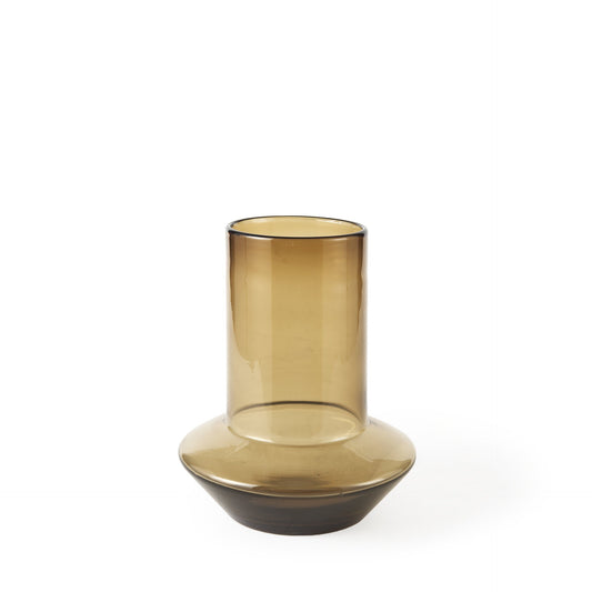 10 inch vintage look ombre brown glass vase with minimalist design and crystal glass construction
