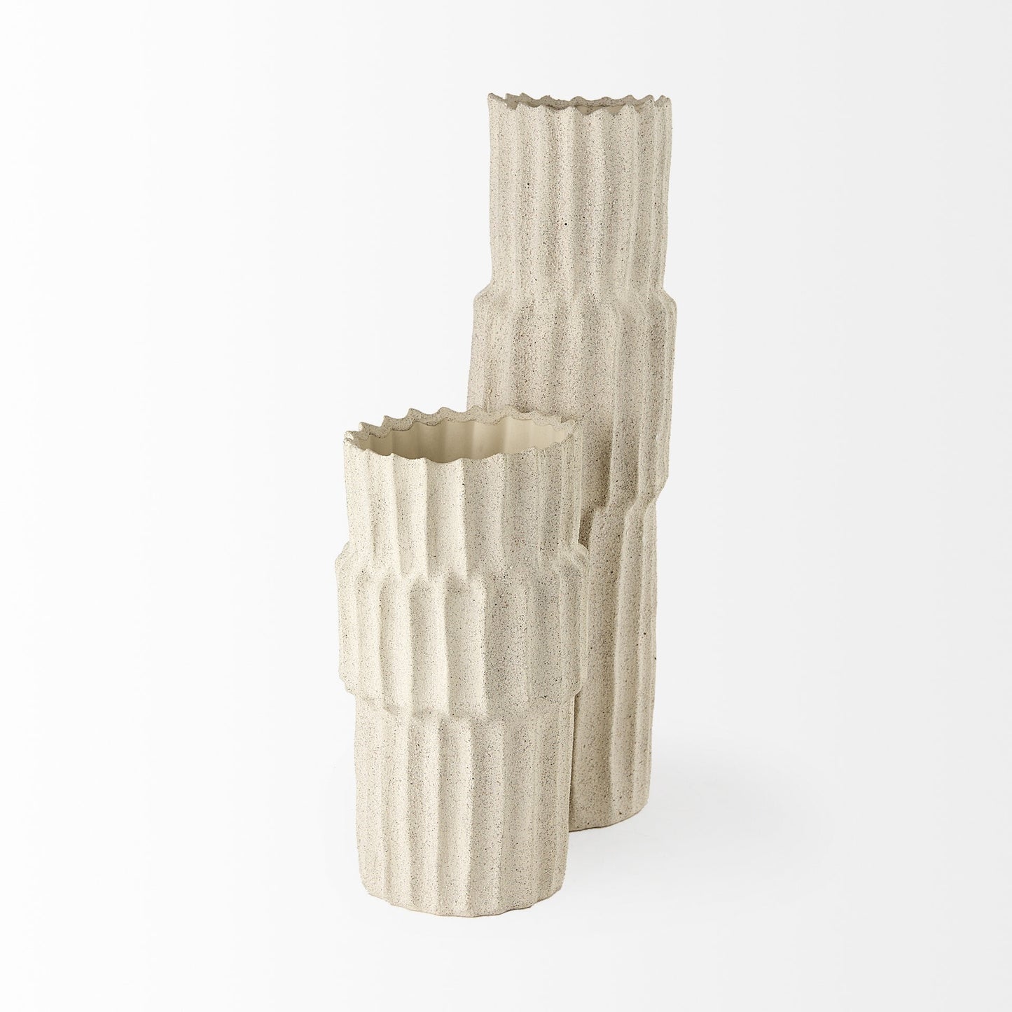 Top view of 23 inch floor vase showing opening and earthy textured sandy finish
