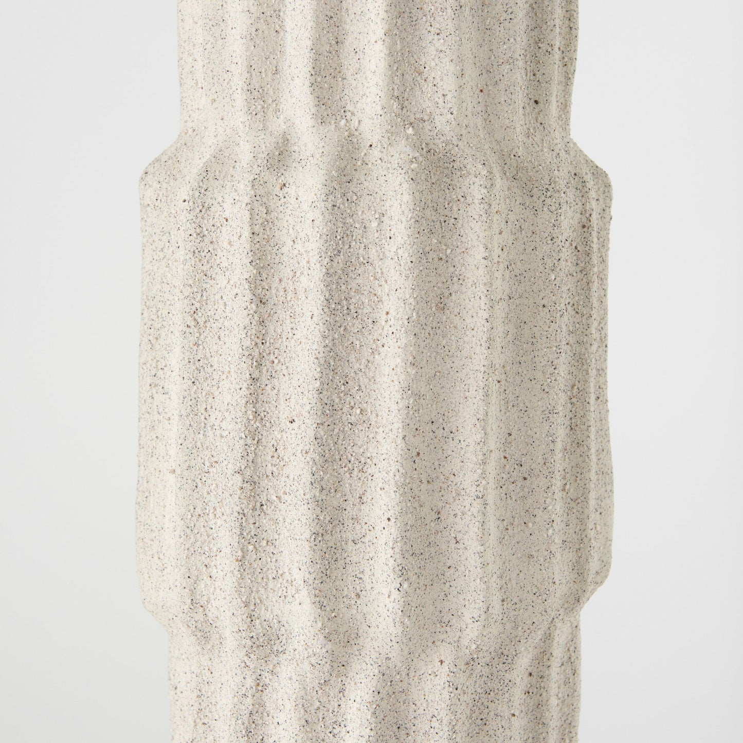 Large 23 inch ceramic floor vase in sandy beige with carved stripe pattern for bohemian decor

