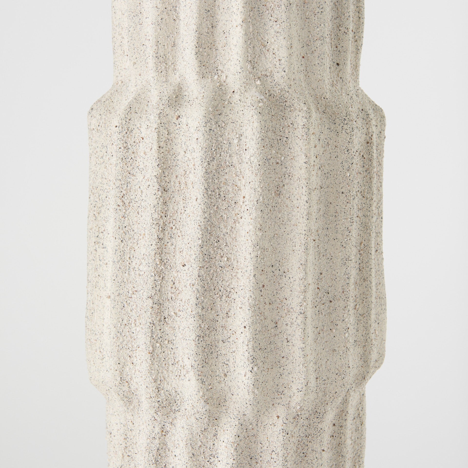 Large 23 inch ceramic floor vase in sandy beige with carved stripe pattern for bohemian decor
