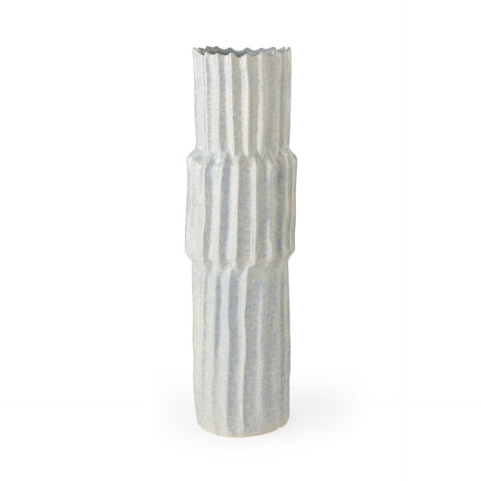 23 inch jumbo organic textured gray ceramic vase with carved stripe pattern perfect for modern earthy floor decor and tall branch displays