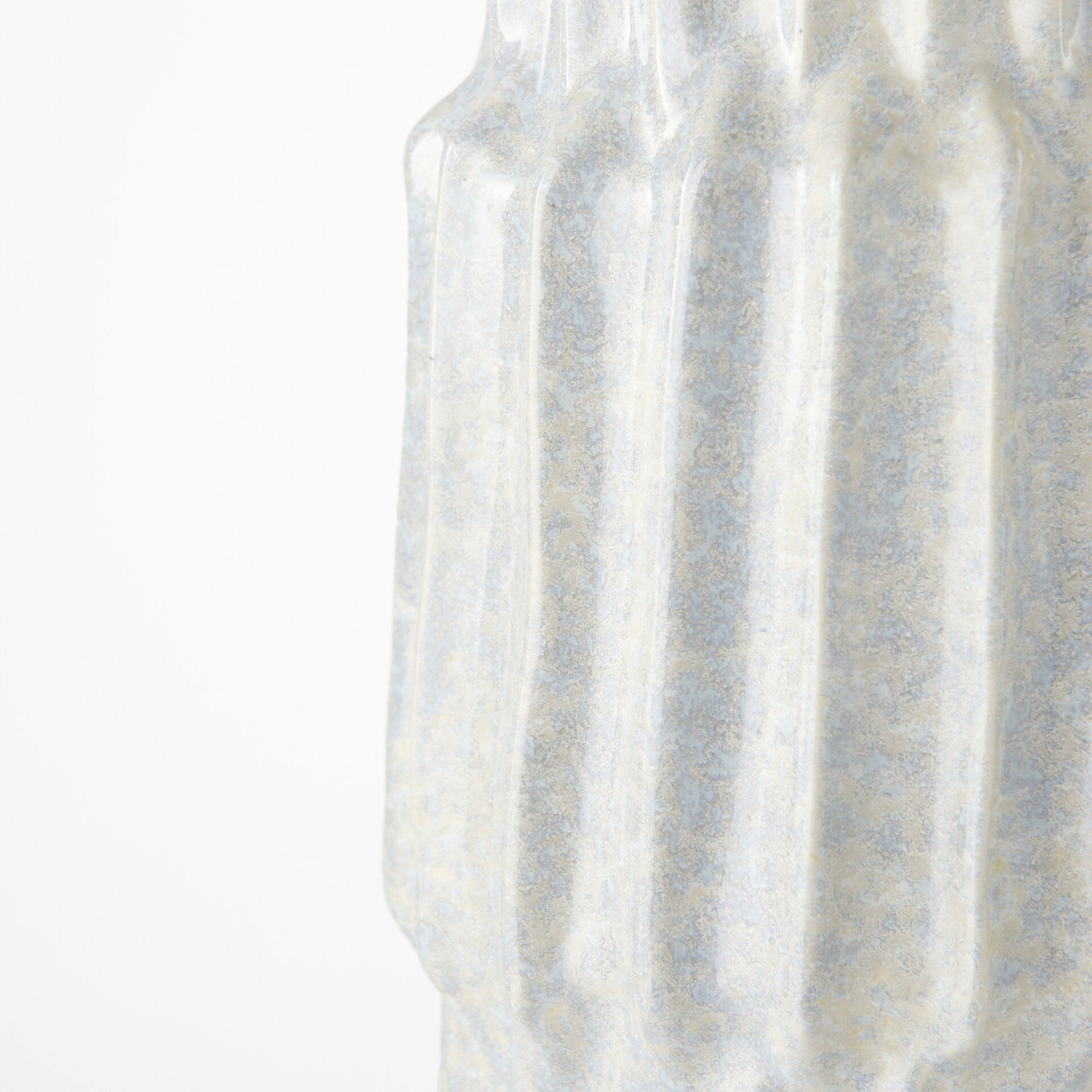 Full view of 23 inch jumbo gray ceramic vase with carved texture showing statement piece for modern contemporary home decor