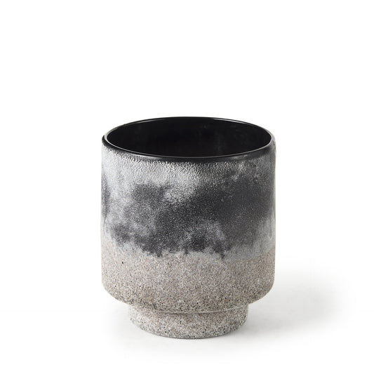 6-inch black brown and gray ombre textured ceramic vase, modern minimalist table decor with gradient effect
