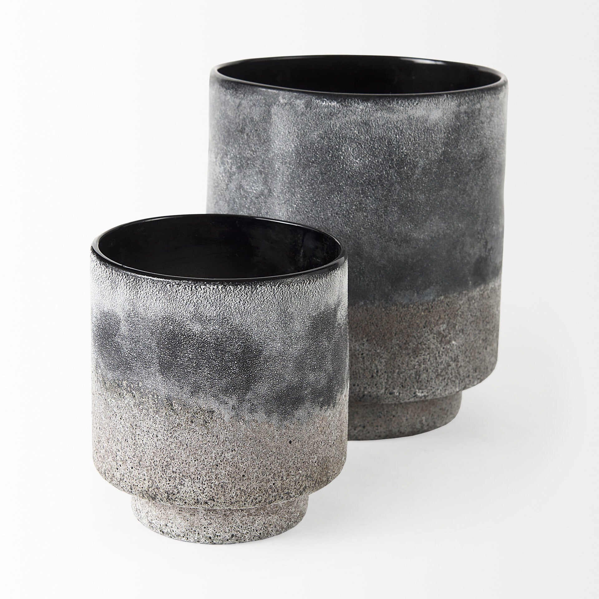 Black brown gray ombre ceramic vase detail showing premium artisanal craftsmanship and texture
