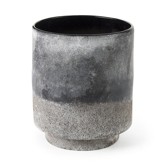 9 inch black brown and gray ombre textured ceramic vase with wide cylinder shape perfect for industrial modern home decor