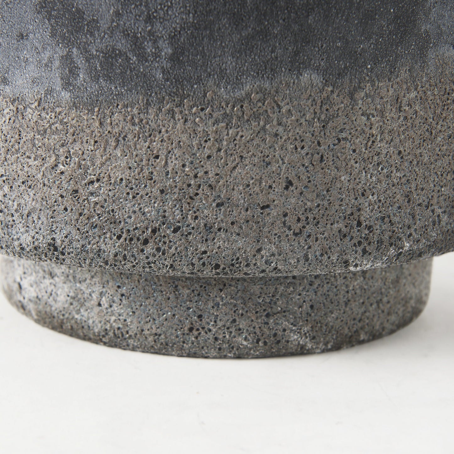 Full view of 9 inch black brown gray ombre textured ceramic vase showing wide cylinder shape for modern industrial decoration