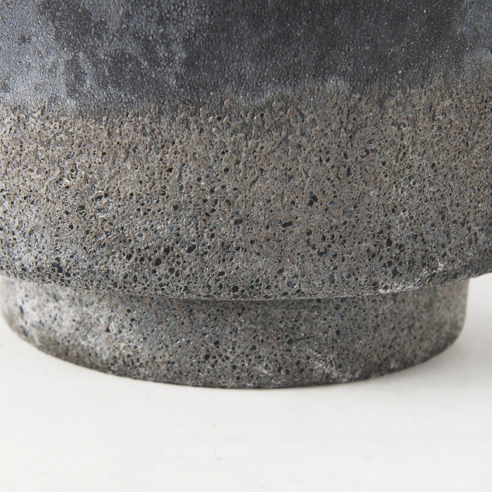 Full view of 9 inch black brown gray ombre textured ceramic vase showing wide cylinder shape for modern industrial decoration