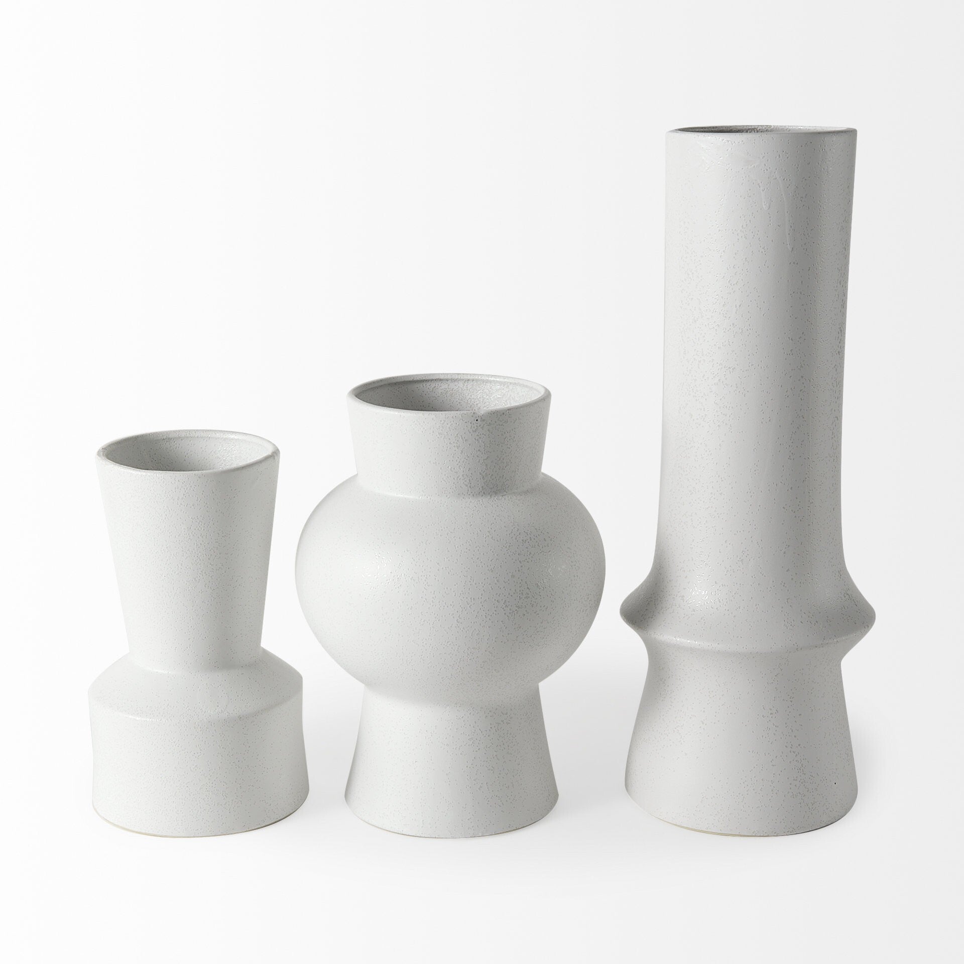 Modern white ceramic vase 17 inch tall side view displaying contemporary Art Deco aesthetic
