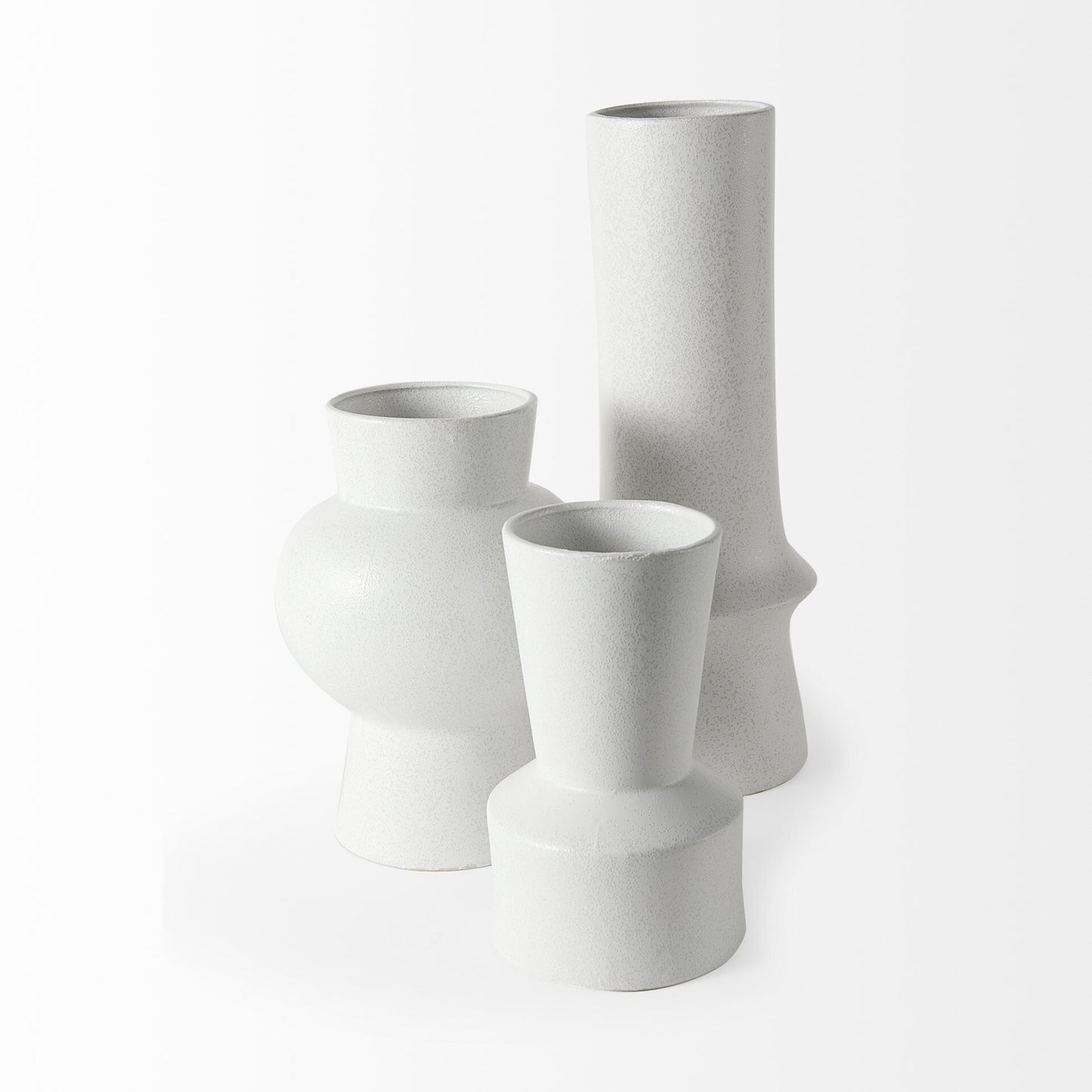 17 inch contempo deco vase white ceramic detail shot highlighting premium quality and clean lines

