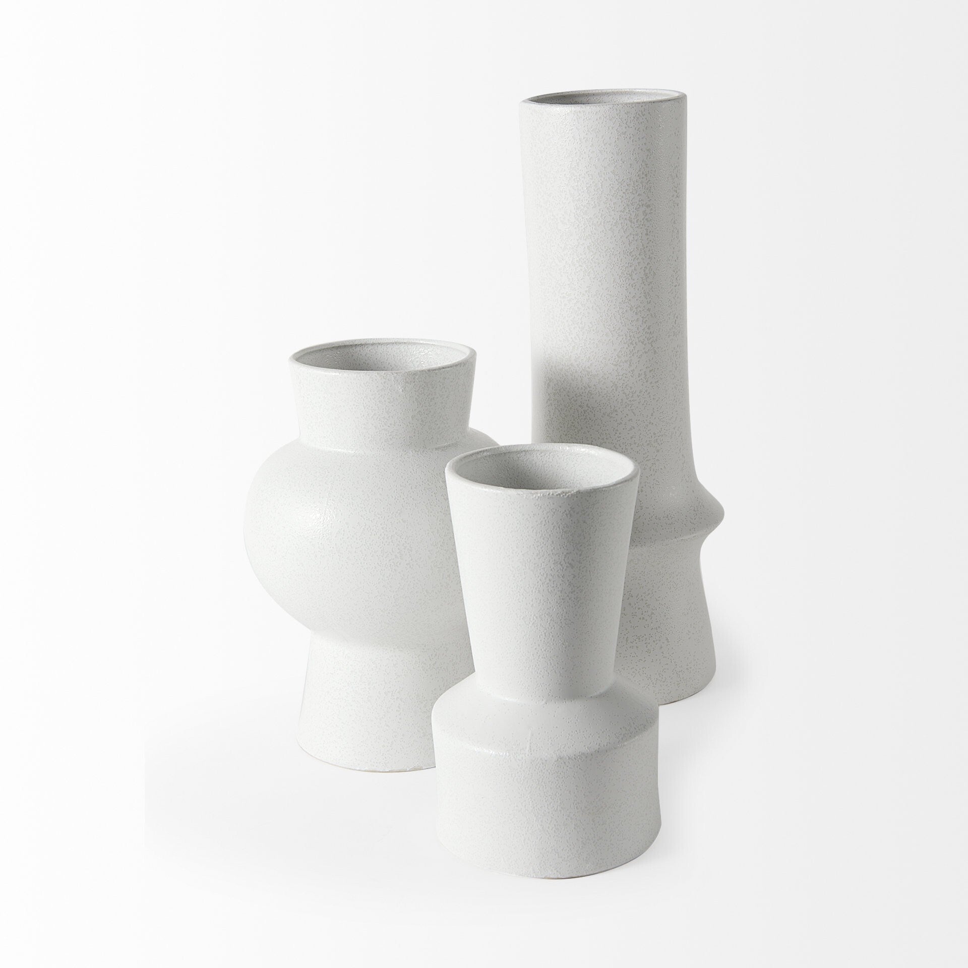 17 inch contempo deco vase white ceramic detail shot highlighting premium quality and clean lines
