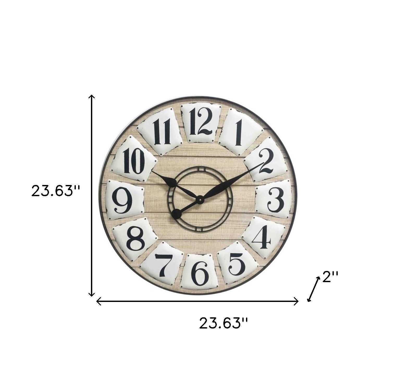 Size comparison of 24 inch wooden wall clock showing actual dimensions