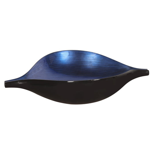 Sleek blue and black lacquer eye bowl with glossy finish and elongated eyeball shape for contemporary decor
