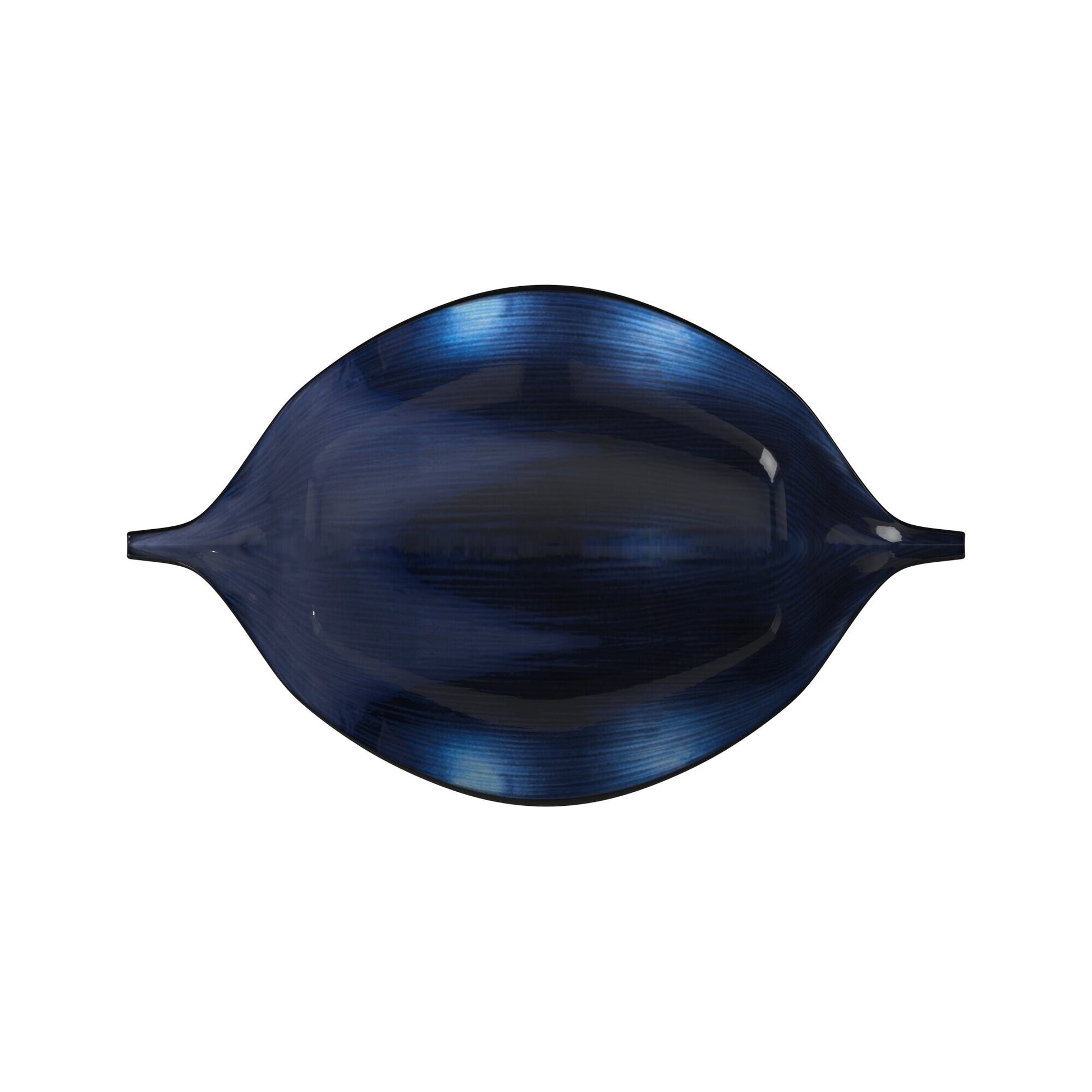 Contemporary wood lacquer bowl with unique eyeball silhouette perfect for console tables and shelves
