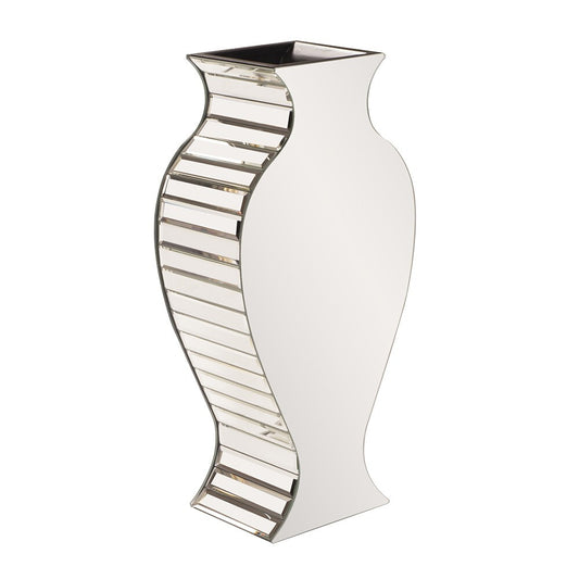 20-inch tall beveled mirrored panel curvy vase with elegant reflective surfaces, glamorous wedding centerpiece and luxury home decor
