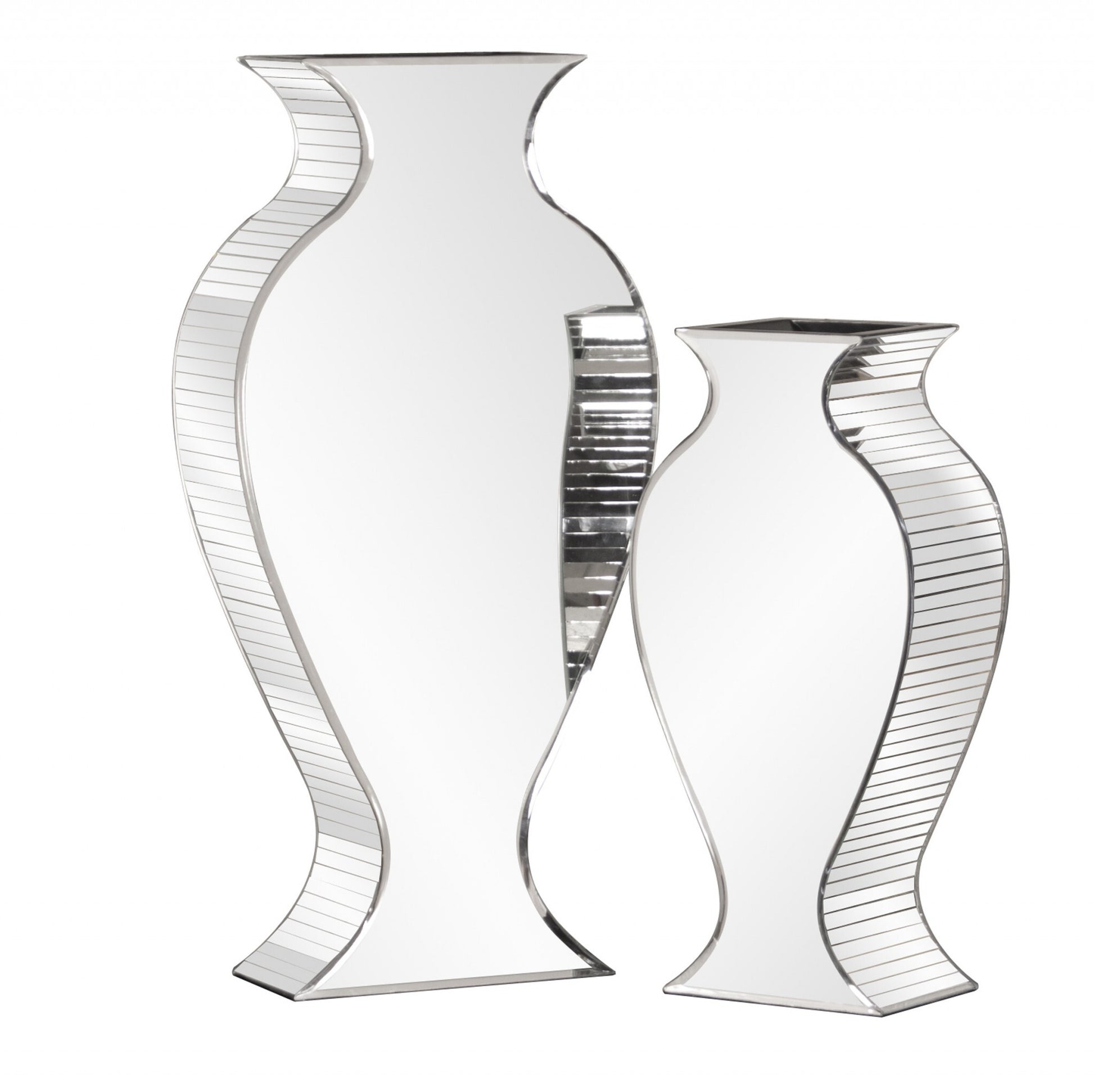 Full view of 20-inch glamorous mirrored panel vase with curvy design, sophisticated statement piece for luxury home interiors
