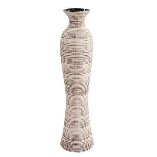 31 inch ceramic brown and beige striped bud floor vase large tall decorative vase with elegant horizontal stripes
