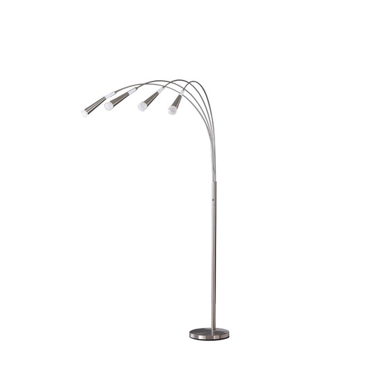 72-inch modern arc floor lamp with polished nickel finish and four adjustable LED lights, perfect for contemporary living room statement lighting
