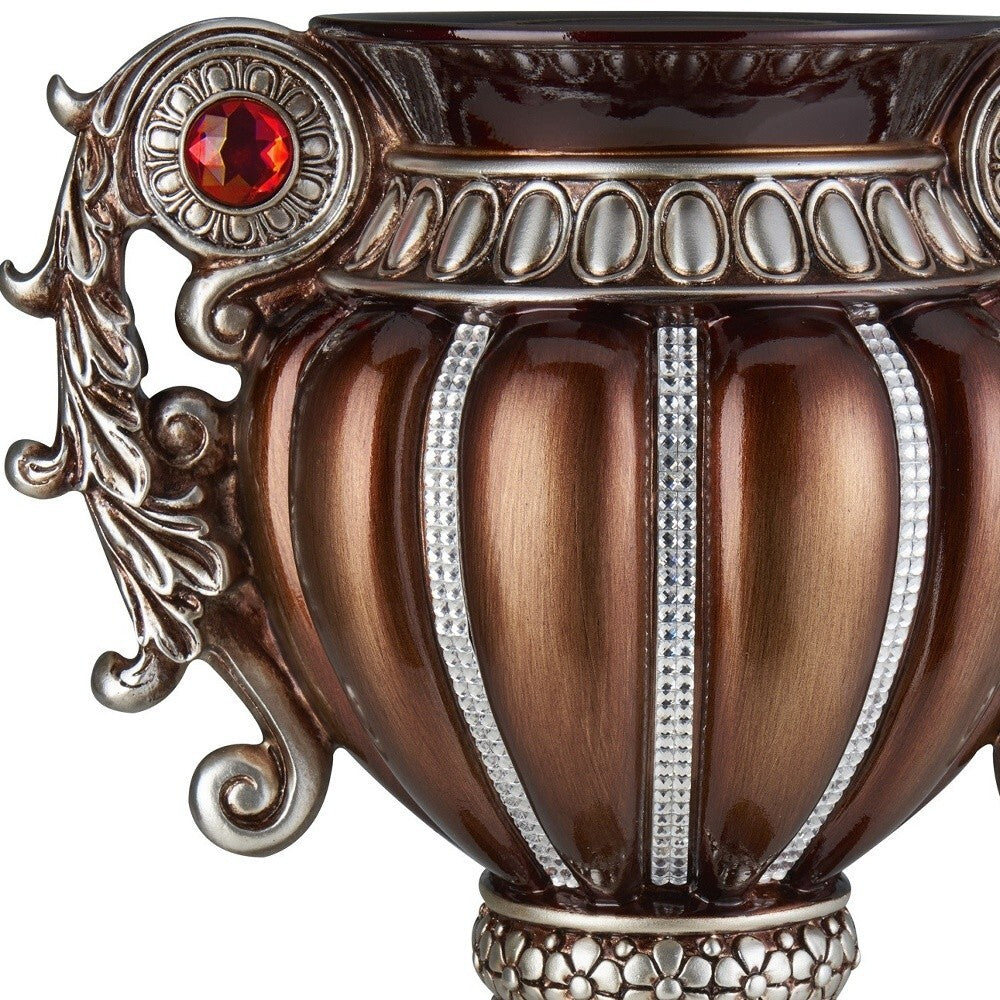 Elegant table centerpiece urn vase with sophisticated bronze and silver two-tone finish
