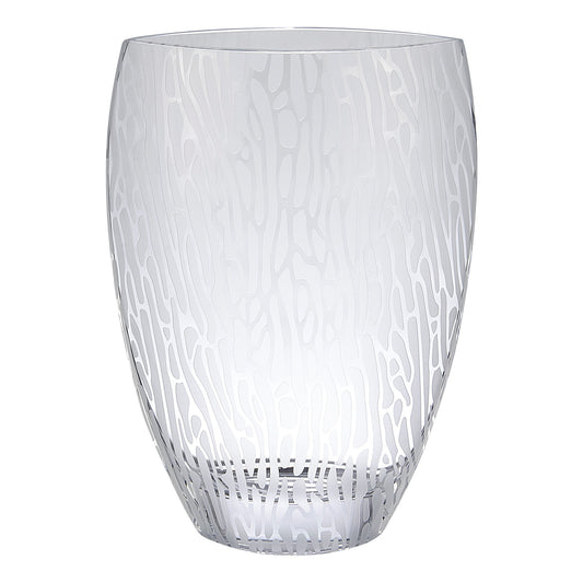12 inch clear and frosted abstract oval crystal vase with contemporary design, elegant table centerpiece for modern home decor
