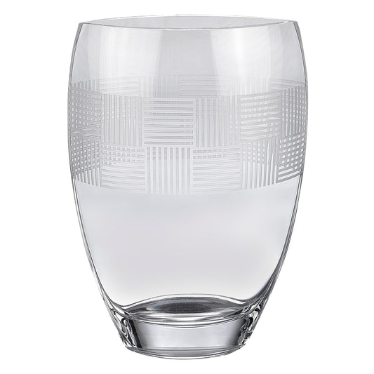 12 inch clear crystal vase with geometric pattern, oval premium glass table centerpiece for elegant home decor
