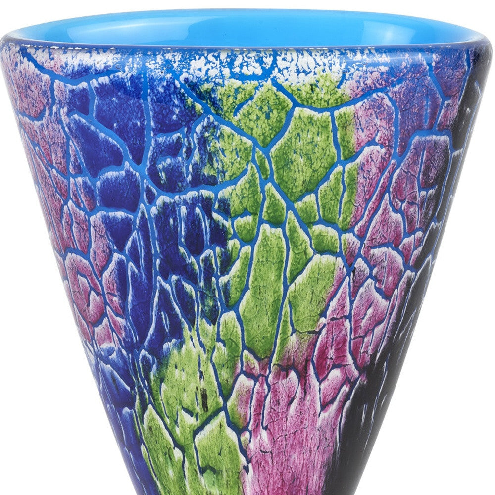 Contemporary Murano style glass vase with captivating blue green pink color combination
