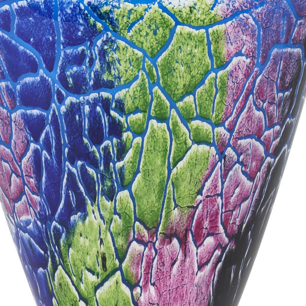 Abstract oval table vase in Murano glass featuring vibrant swirling colors for modern decor
