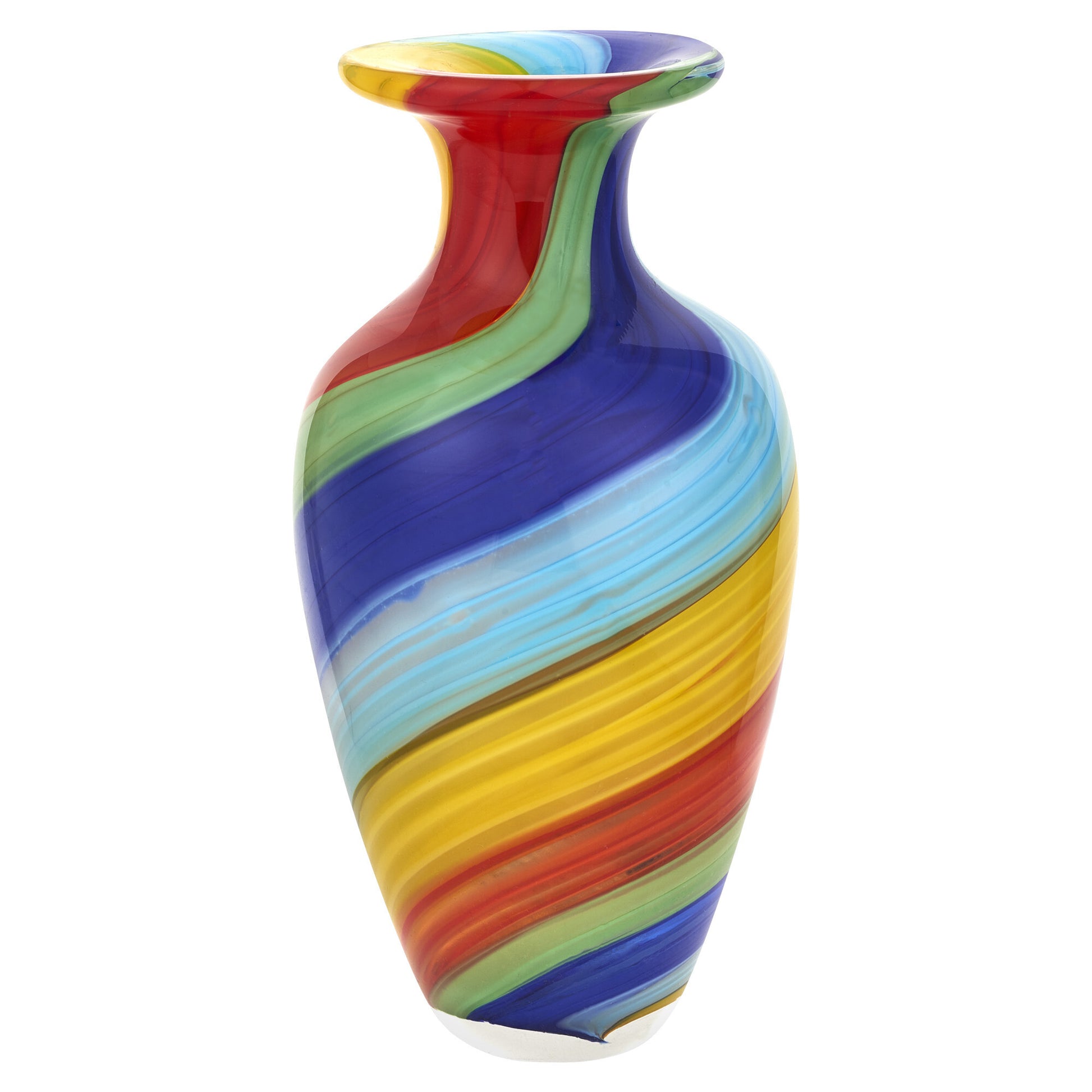 10 inch rainbow art glass vase showing 6 inch width perfect for contemporary table centerpiece
