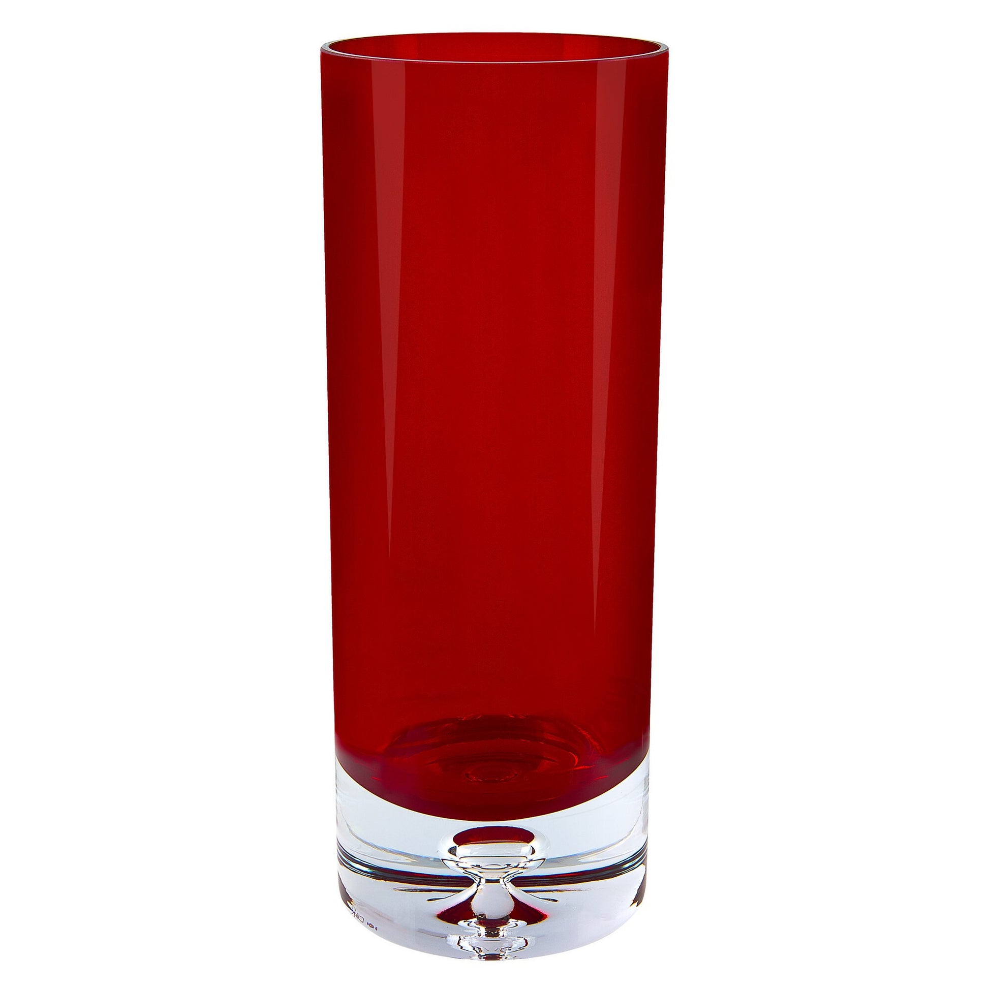 Crystal glass red vase detail view showing premium quality, 11 inch traditional centerpiece
