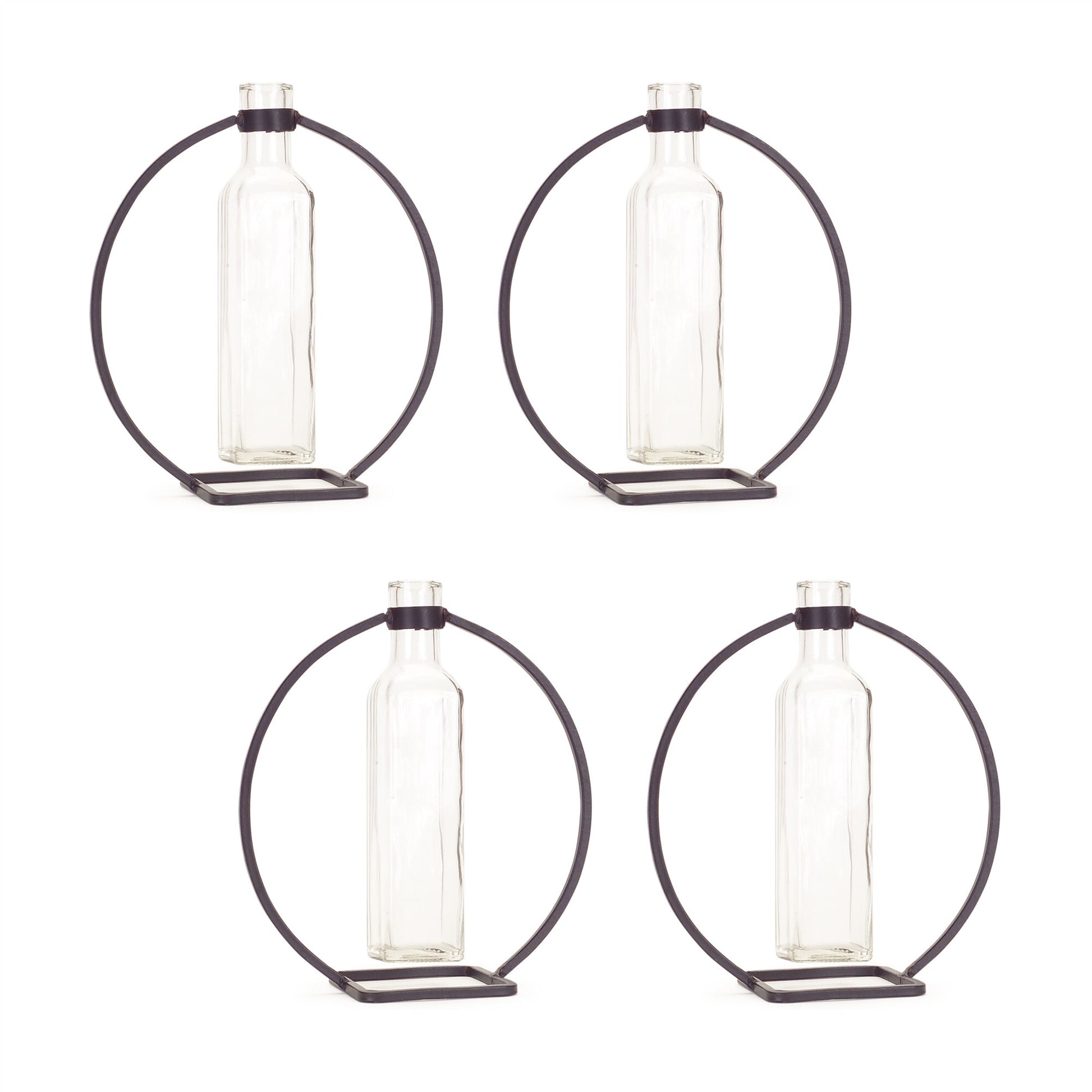 Four piece gray metal wall vase set displaying round shape and modern industrial style for living room and entryway decor