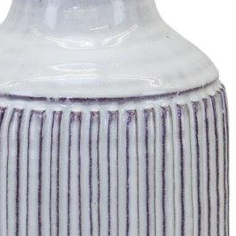 10 inch striped terracotta vase showing reactive glaze variations and rustic farmhouse style

