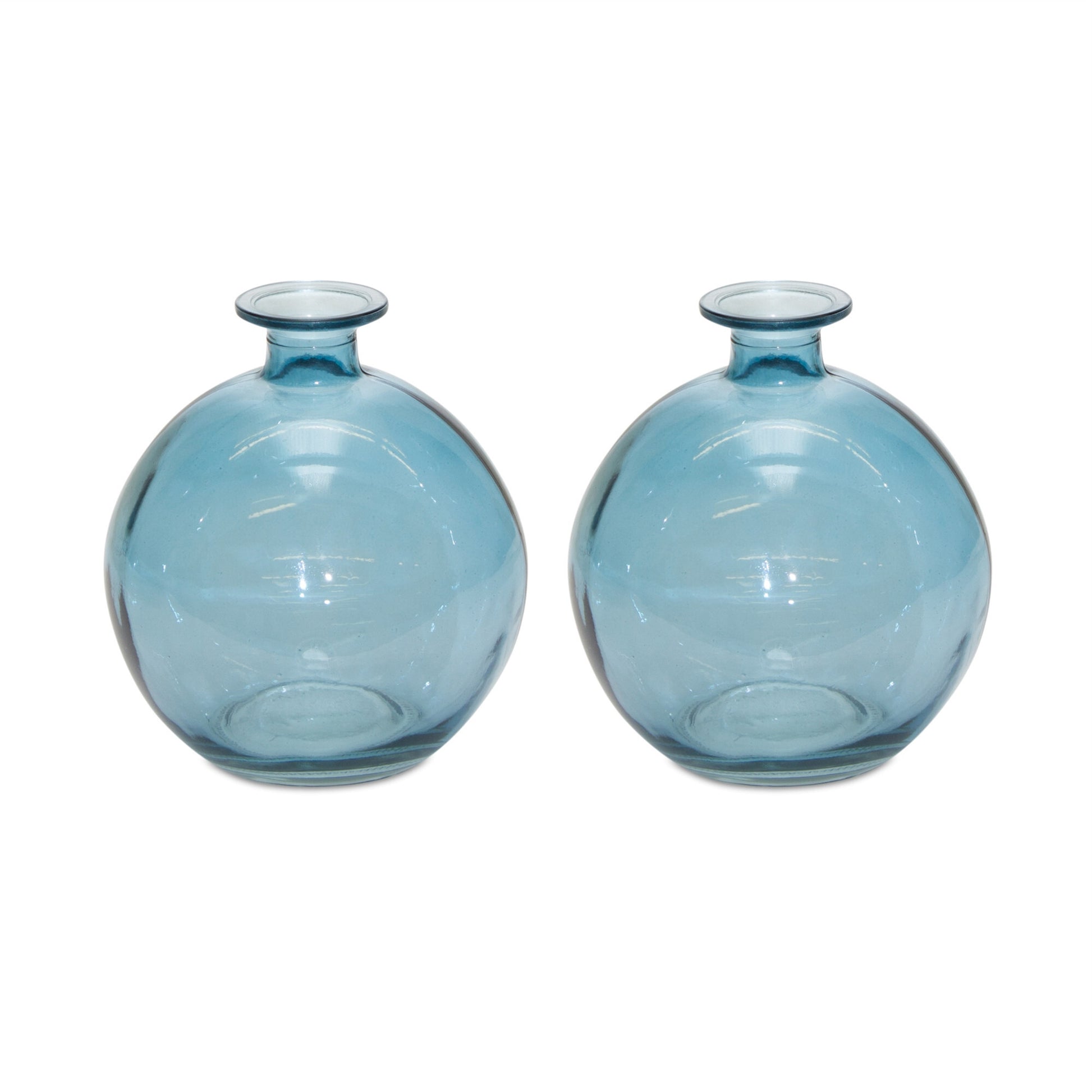 Blue glass round vase set displaying versatile styling options, casual chic table centerpiece
