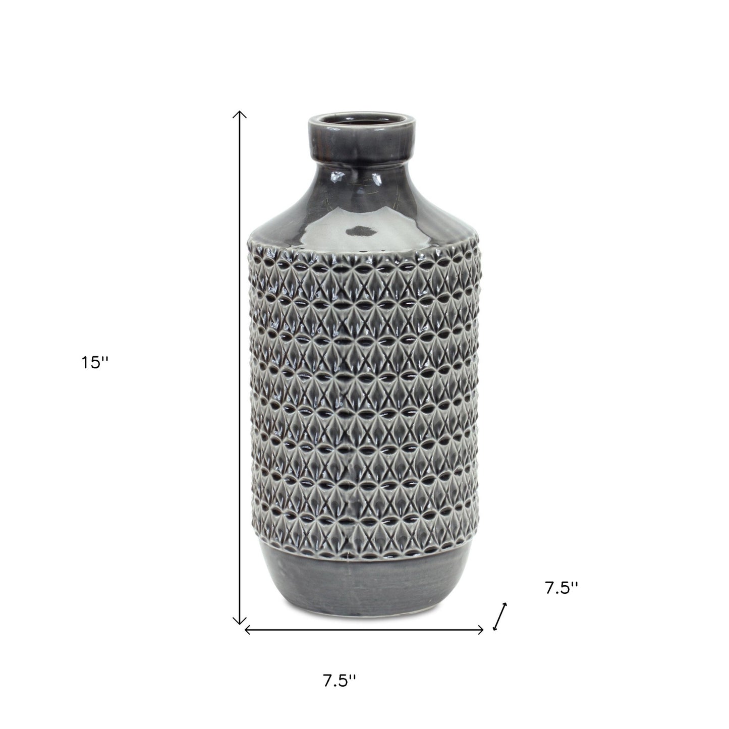 15 inch geometric cylinder terracotta vase in gray, stylish modern home decor accent piece

