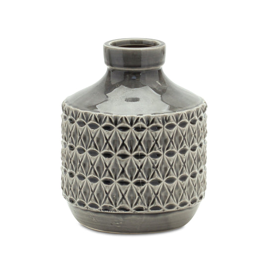 8 inch gray geometric bud terracotta vase with modern minimalist design, contemporary table decor for home
