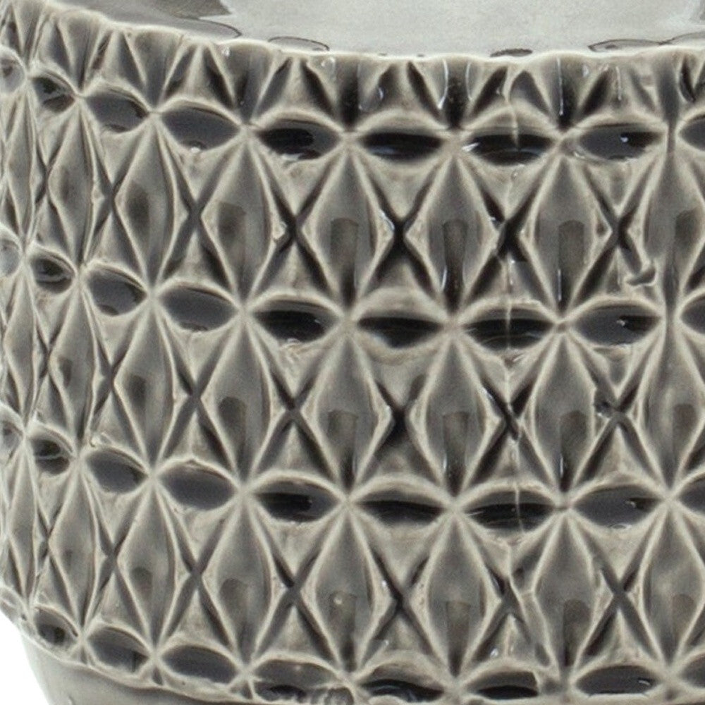 Contemporary gray terracotta geometric vase with bud shape, 8 inch table centerpiece for minimalist interiors

