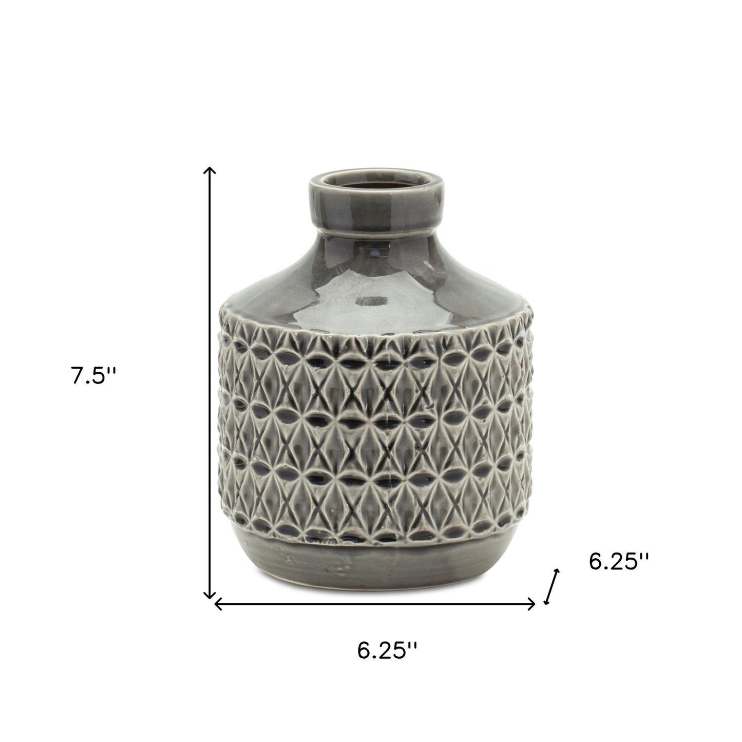 8 inch geometric bud terracotta vase in gray, stylish modern home decor accent piece
